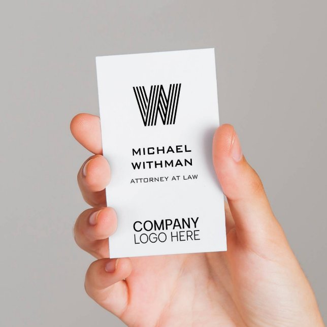 BLACK LINE MONOGRAM CORPORATE LOGO QR CODE BUSINESS CARD (Creator Uploaded)