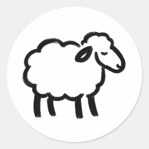 Black Line Sheep – Cozy Animal Ink Design on Classic Round Sticker