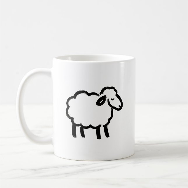 Black Line Sheep – Cozy Animal Ink Design on Coffee Mug (Left)
