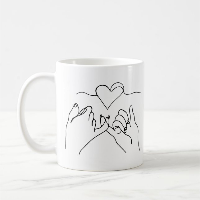 Black Lineart Hand Valentine's Day Mug (Left)
