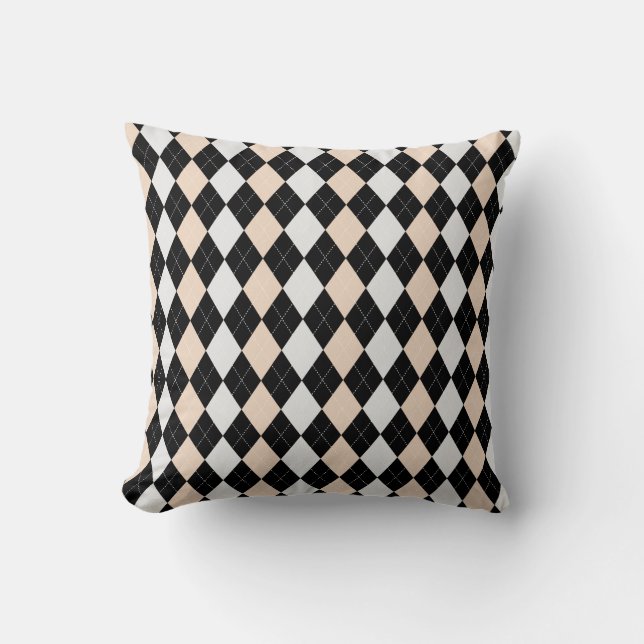Black & LINEN BROWN Diamonds ARGYLE Pattern Throw Pillow (Front)