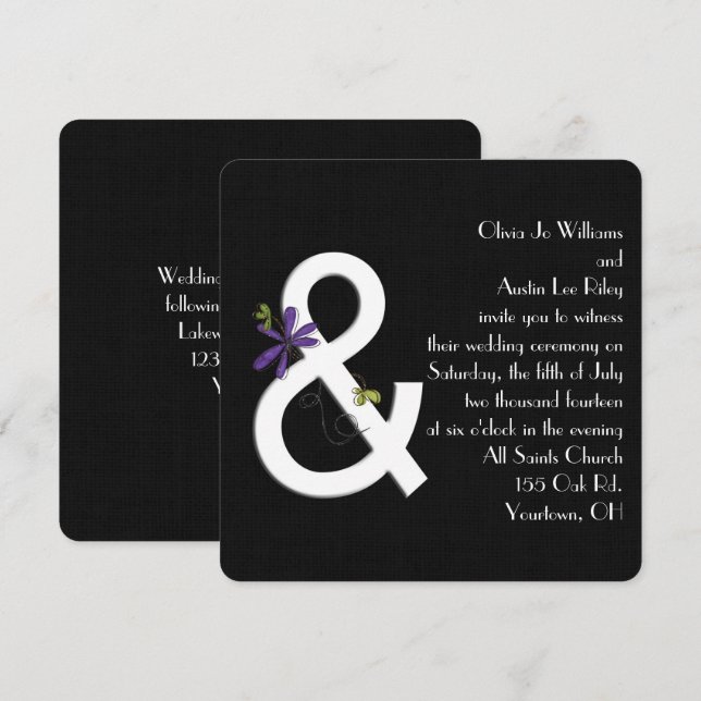 Black Linen Contemporary Wedding Invitation (Front/Back)