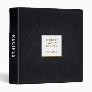 Black Linen Fabric Gold Frame Family Recipes Binder