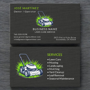 Black Linen Green Lawn Care Service Professional Business Card