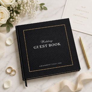 Black Linen Look Gold Frame Wedding Guest Book