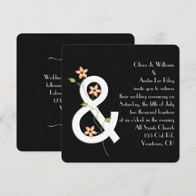 Black Linen Modern Wedding Invitation (Front/Back)