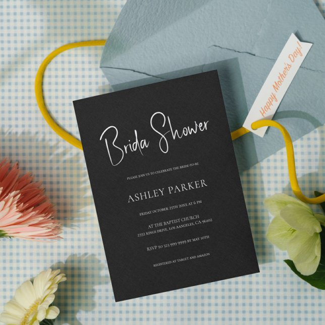 Black linen Simple Black Script Bridal Shower Invitation (Creator Uploaded)