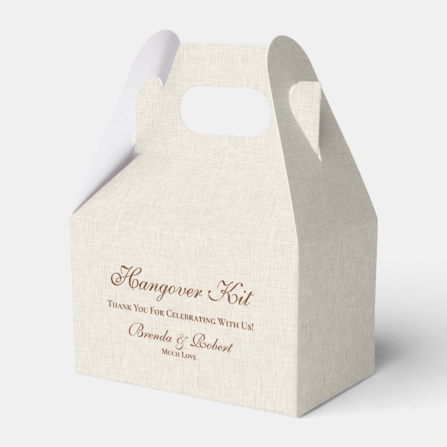 Black linen Simple Script Hangover Recovery Kit Fa Favor Box (Front Side)
