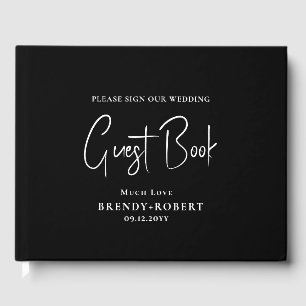 Black linen Simple Script Welcome Thank You Card Guest Book