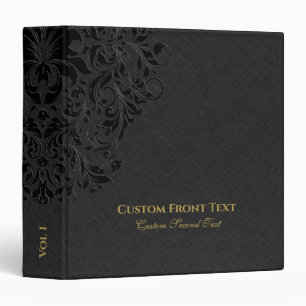 Black linen texture black vintage swirl Gold  Binder