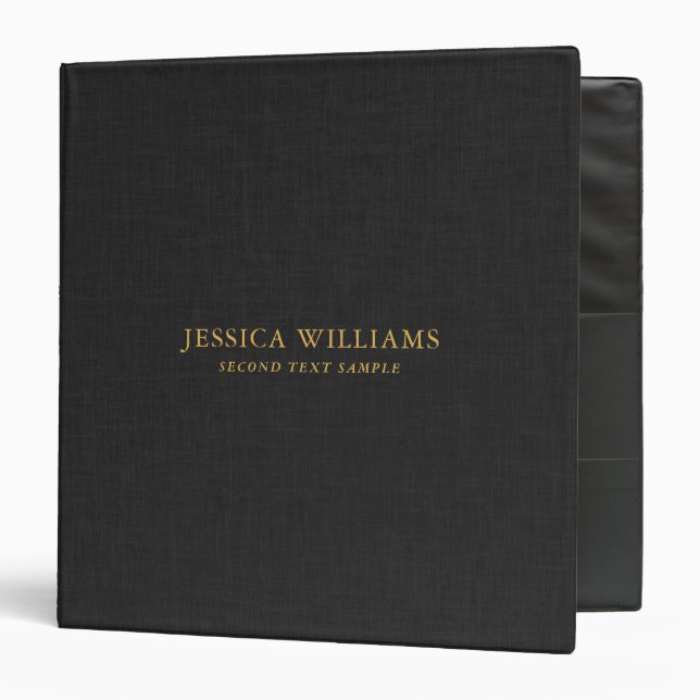 Black linen texture custom gold typography binder (Front/Inside)