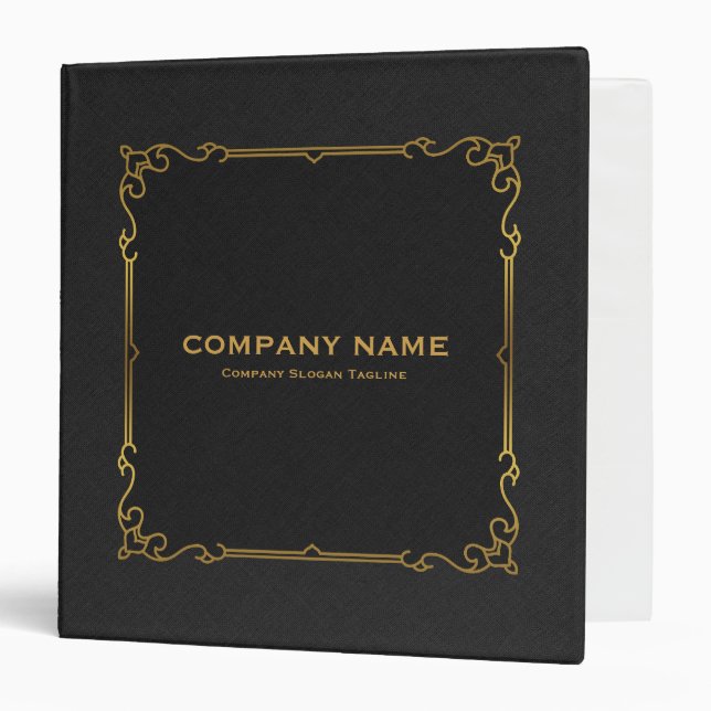 Black Linen Texture Gold Vintage Frame Binder (Front/Inside)