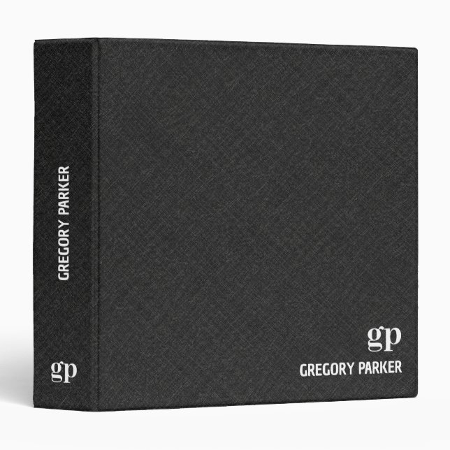 Black Linen Texture Monogram Minimalism  Binder (Front/Spine)
