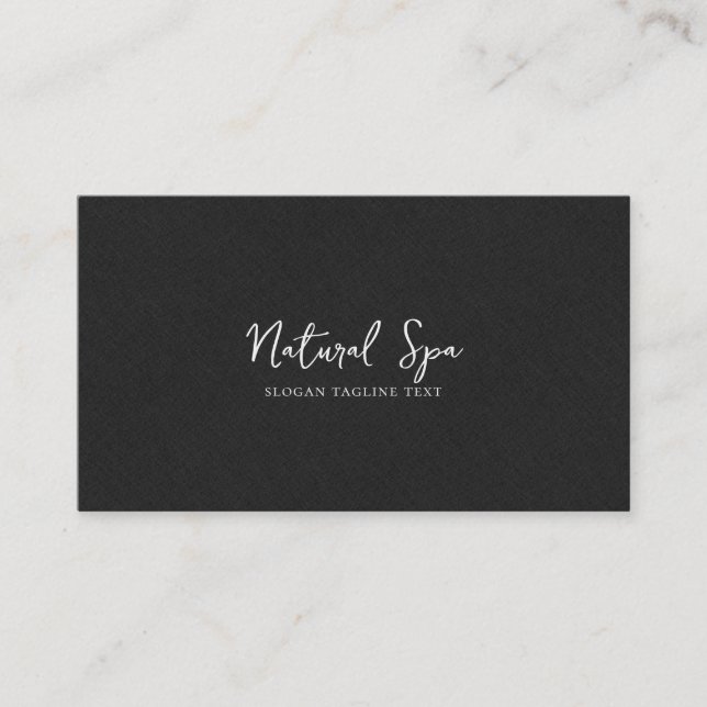 Black Linen Texture Print White Typography Business Card (Front)