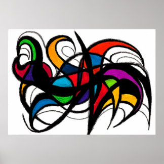 Black Lines Color Block Abstrait Poster