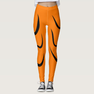 Black Lines Stripes And Orange color Leggings