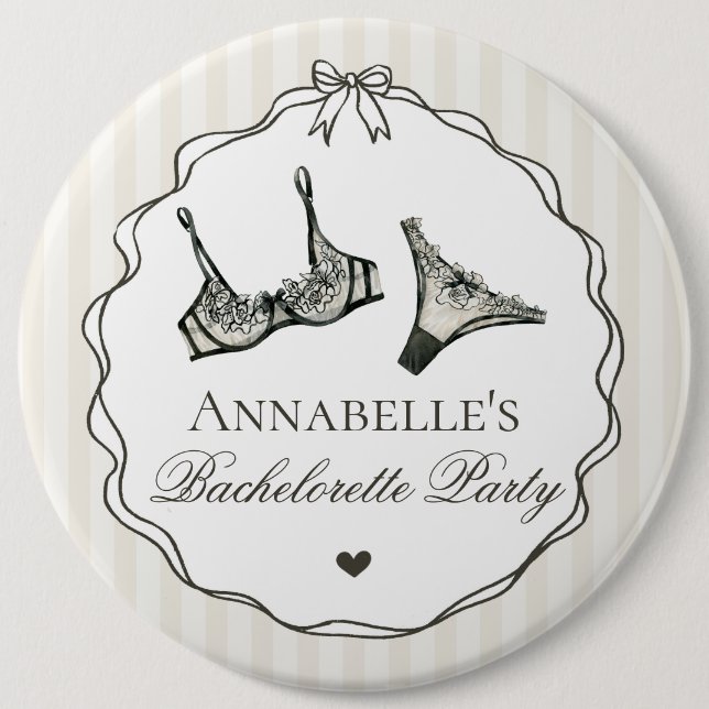 Black Lingerie Shower Bachelorette Party Favour 6 Inch Round Button (Front)