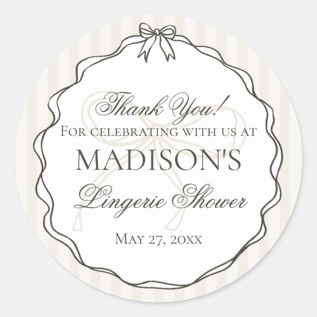 Black Lingerie Shower Bachelorette Party Favour Classic Round Sticker (Front)