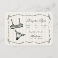Black Lingerie Sizes Shower Invitation Insert