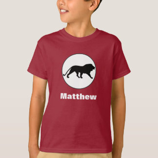 Black Lion Drawing in White Circle T-Shirt
