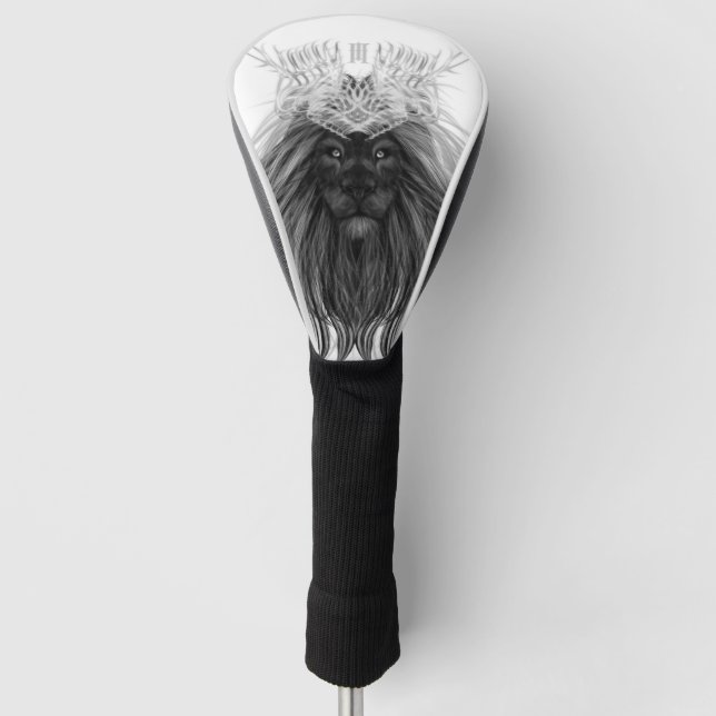 Black Lion with Antlers Crown and Monogram Golf Head Cover (Front)