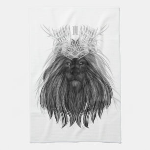 Black Lion with Antlers Crown and Monogram Kitchen Towel