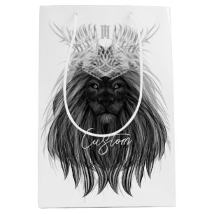 Black Lion with Antlers Crown and Monogram Medium Gift Bag