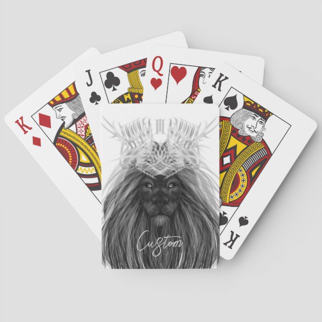 Black Lion with Antlers Crown and Monogram Playing Cards (Back)