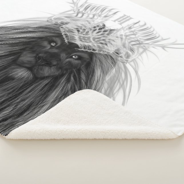 Black Lion with Antlers Crown and Monogram Sherpa Blanket (3/4)