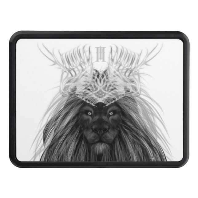Black Lion with Antlers Crown and Monogram Trailer Hitch Cover (Front)