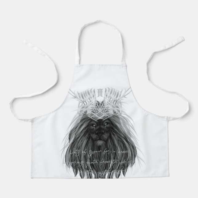 Black Lion with Antlers Crown, Monogram and Quote Apron (Front)