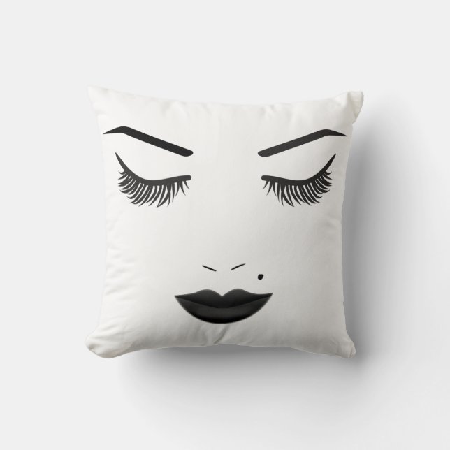 Black Lips Beauty Makeup Face Lashes & Eyebrows Throw Pillow (Front)