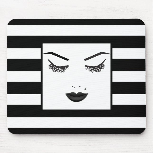 Black Lips Makeup Face Eyebrows Lips Glam Beauty Mouse Pad (Front)