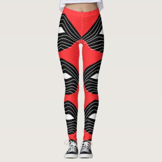 Black lips on red leggings