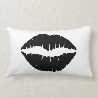 Black Lips on White Lumbar Pillow