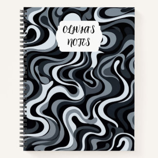 Black Liquid Swirl Modern Custom Name Journal