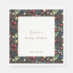 Black Little Wildflower Frame Baby Shower Napkin