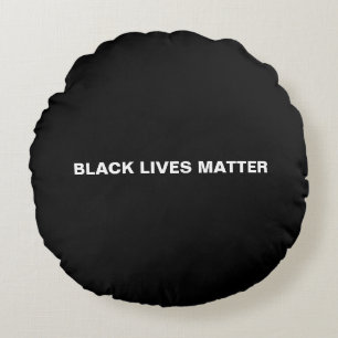 Black Lives Matter black and white text minimalist Round Pillow