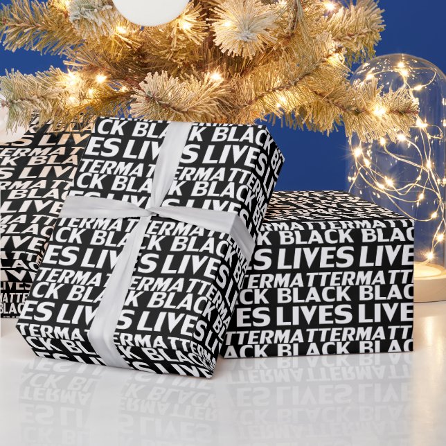 Black Lives Matter black white text pattern modern Wrapping Paper (Holidays)