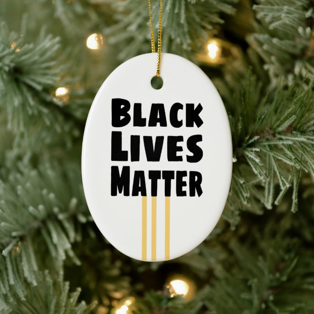 Black Lives Matter BLM three Yellow Stripes Ceramic Ornament (Tree)