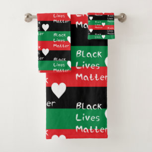 Black Lives Matter Pan-African Flag White Heart Bath Towel Set