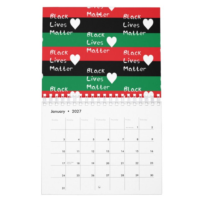 Black Lives Matter Pan-African Flag White Heart Calendar (Jan 2027)