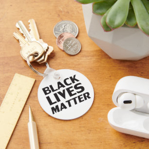 Black Lives Matter white black modern typography Keychain