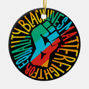 black lives matter x lgbt pride flag equality fist ceramic ornament