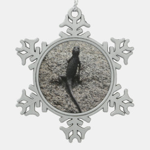 Black Lizard Snowflake Pewter Christmas Ornament