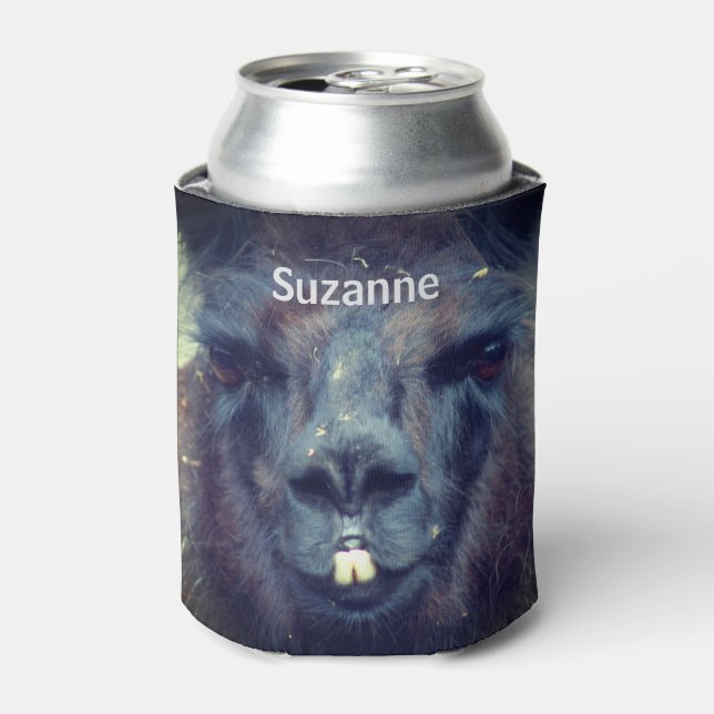 Black Llama Face Farm Animal Personalized  Can Cooler (Can Front)