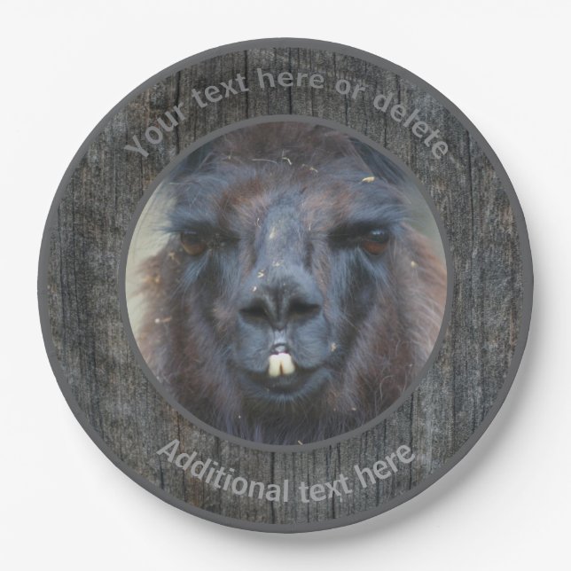 Black Llama Face Farm Animal Personalized Party  Paper Plate (Front)