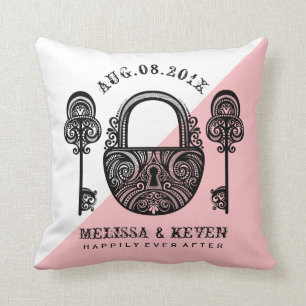 Black lock and keys vintage skeleto wedding design throw pillow