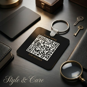 Black Logo Aluminum Square Keychain with QR Code