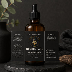 Black Logo Beard Oil Dropper Bottle Label